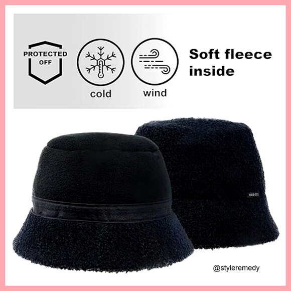Faux Fur Sherpa Bucket Hat with Wool Blend, Adjustable Drawstring